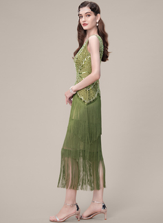 Scoop Multi-Layered Fringe Beaded Crystal-Encrusted 1920s Flapper Dress 