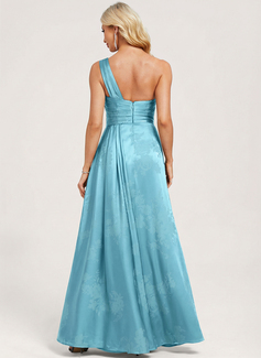 A-line One Shoulder Pleated Matte Satin Dress