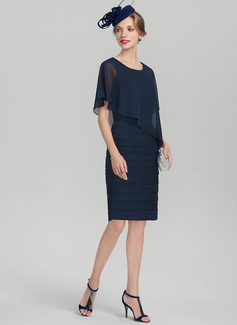Sheath/Column Scoop Knee-Length Chiffon Mother of the Bride Dress With Pleated 