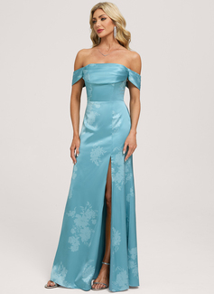 A-line Off the Shoulder Ruched Matte Satin Dress