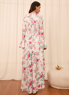 V-hals Lange ermer Elegant A-line kjole Polyester Maxi Motekjoler 