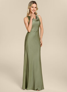 Robe sirène à col bénitier avec plis en satin peu brillant