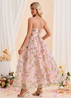 Embroidered Sweetheart Spaghetti Straps A-line Organza Maxi Dress 
