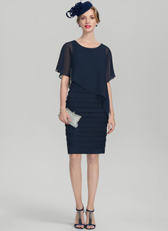 Sheath/Column Scoop Knee-Length Chiffon Mother of the Bride Dress With Pleated 