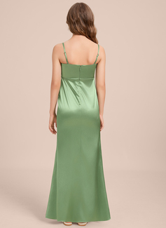 Sheath/Column Scoop Floor-Length Stretch Satin Junior Bridesmaid Dress 