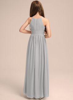 A-linja riimu lattiaa hipova pituus sifonki nuorten morsiusneito mekko jossa laskostettu 