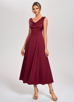 Cowl Sleeveless A-line Satin Midi Dress 