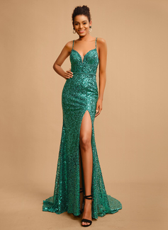 Trompet/Havfrue V-hals Gulvlengde Paljett Ballkjole med Profilering paljetter 