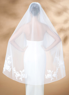 Lace Cut Edge Two Tier Bridal Fingertip Length 47" Wedding Veils With Blusher 