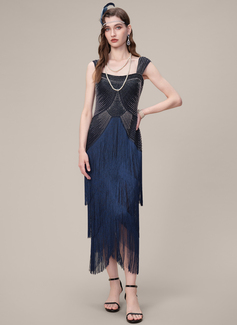 Square Multi-Layered Fringe Beaded 1920's Gatsby Flapper Cocktail Dress 