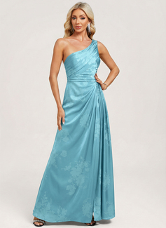 A-line One Shoulder Pleated Matte Satin Dress