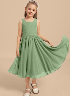 Kjole med A-linje Square Te-længde Chiffon Blomsterpigekjole 