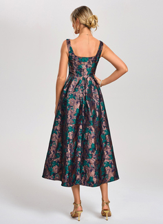 Square Sleeveless A-line Jacquard Midi Dress 