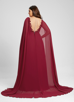 A-Linien-Kleid V-Ausschnitt Pinsel-Schleppe Spitze Chiffon Abendkleid mit Cape-Ärmel Pailletten 
