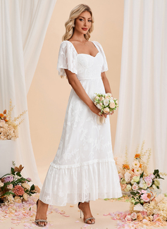 A-line Sweetheart Ankle-Length Chiffon Wedding Dress 