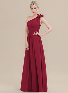 Jurk van de chiffon met one-shoulder 3d bloemen