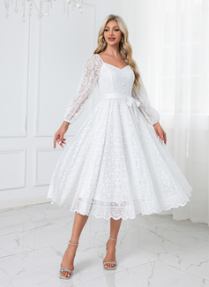 A-line Sweetheart Tea-Length Lace Wedding Dress 