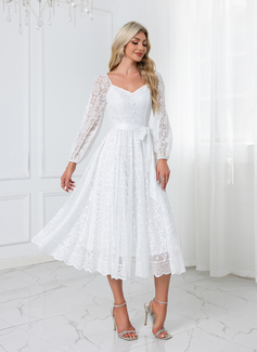 A-line Sweetheart Tea-Length Lace Wedding Dress 