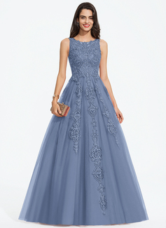 Tanssiaismekot/prinsessa pyöreä kaula-aukko ylipitkä/laahus pitsi tylli tanssiaismekko jossa helmikoristelu 