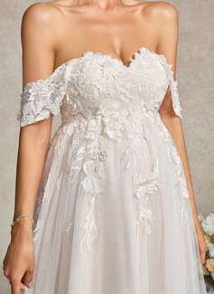 Ball-Gown/Princess Off the Shoulder Court Train Tulle Lace Maternity Dresses 