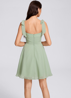 A-line Square Short Chiffon Homecoming Dress With Bow Ruched 