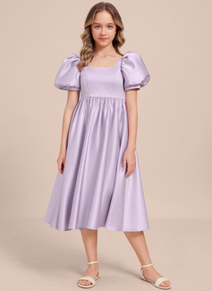 A-line Square Tea-Length Satin Junior Bridesmaid Dress 