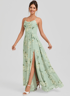 A-line Cowl Floor-Length Chiffon Bridesmaid Dress With Ruffle 