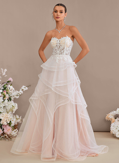 Ball-Gown/Princess Off the Shoulder Sweep Train Tulle Lace Wedding Dress With Sequins 