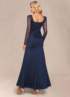 Square Long Sleeve Trumpet/Mermaid Tulle Sequin stretchy fabric Maxi Dress 