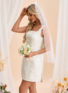 Bow Square Sleeveless A-line Jacquard Mini Dress 