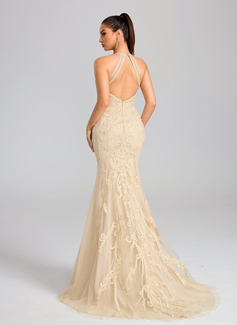 Robe sirène à sans manches avec paillettes en tulle