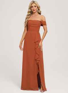 A-line Off the Shoulder Ruched Chiffon Dress