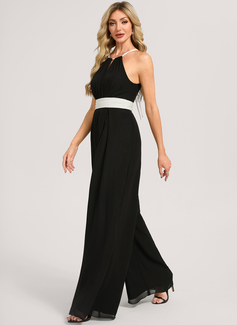 Jumpsuits Halter Floor-Length Chiffon Bridesmaid Dress With Black and White 