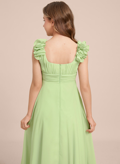 A-line V-Neck Asymmetrical Chiffon Junior Bridesmaid Dress 