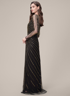 V-Neck Batwing Sleeve Crystal-Encrusted Beaded 1920s Evening Gown 