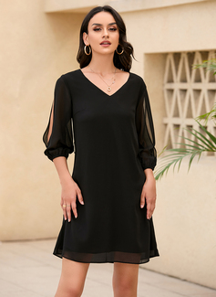 V-hals Trekvart ermer Elegant Skiftekjoler Bomull Blends Mini Motekjoler 