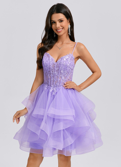 Ball-Gown/Princess V-Neck Short Tulle Homecoming Dress With Rhinestone 