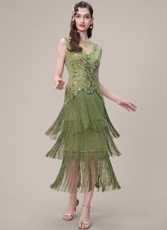Scoop Multi-Layered Fringe Beaded Crystal-Encrusted 1920s Flapper Dress 