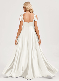 A-line Square Floor-Length Stretch Satin Maternity Dresses With Bow 