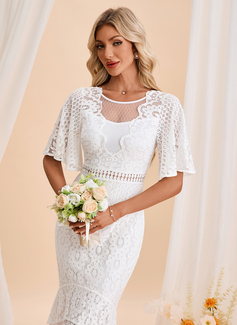Illusion 1/2 Sleeve Trumpet/Mermaid Lace Tulle Midi Dress 