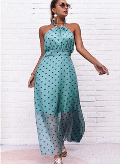 水玉模様 Aラインワンピース ノースリーブ マキシ カジュアル 休暇 スケーター ファッションドレス Dressfirst