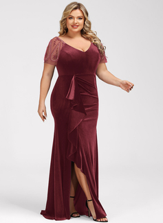 Kjole Maxi i Fløyel med Brusende Volanger