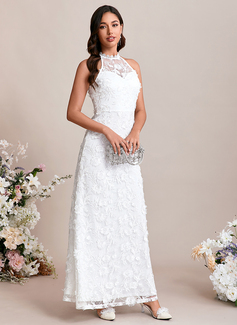 Embroidered Sequins Halter Sleeveless A-line Lace Maxi Dress 