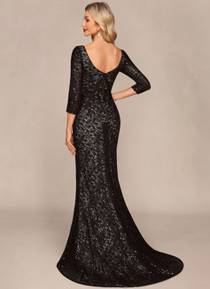 Trumpet/Mermaid V-Neck Detachable Sweep Train Tulle Lace Evening Dress With Sequins Overskirt 