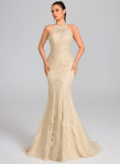 Robe sirène à sans manches avec paillettes en tulle