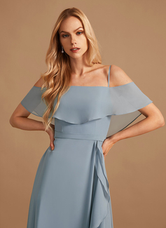 A-line kjole Skulderfri Gulvlengde Chiffon Brudepikekjole med Ruffle 