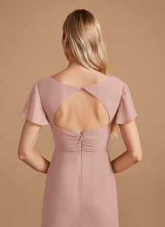 A-Line V-neck Floor-Length Chiffon Bridesmaid Dress With Ruffle 