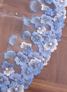 Pearl Floral Lace Edge Single Tier Tulle Bridal Cathedral Length Wedding Veils 