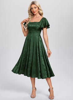 A-line Square Tea-Length Satin Cocktail Dress 