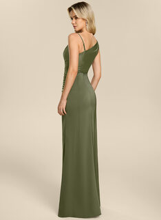 Robe sirène à col bénitier avec fronces en satin mat